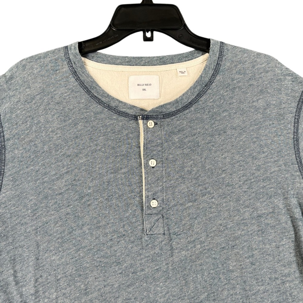 Billy Reid Henley Shirt Mens XXL Blue Short Sleeve Cotton Slub Casual Tee